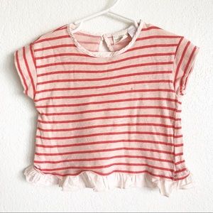 ZARA Red Pink Stripe Ruffle Bottom Top